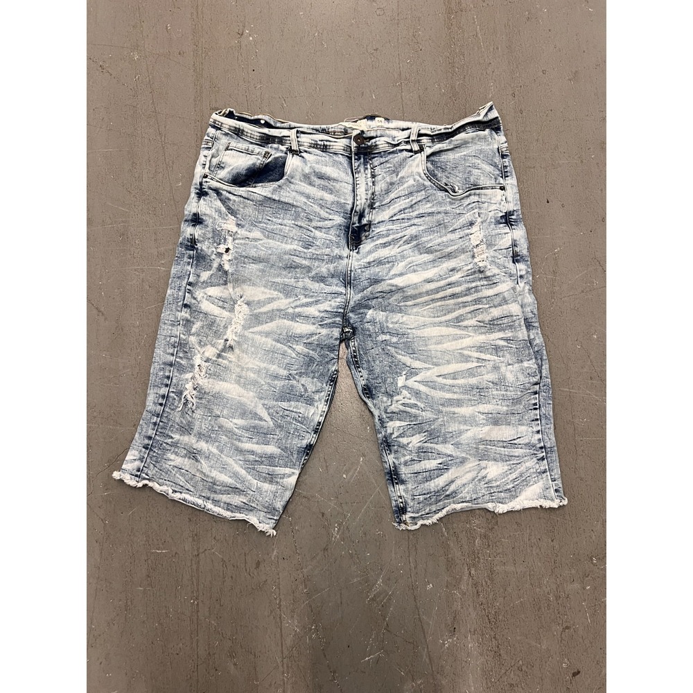 Evolution In Design Shorts Men 50 Blue Denim Distressed Raw Hem Streetwear Retro